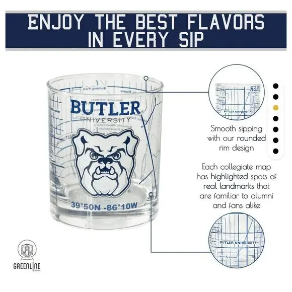 Greenline Glassware Butler University Whiskey Glass Set (2) Low Ball Glasses NIB - Picture 8 of 9